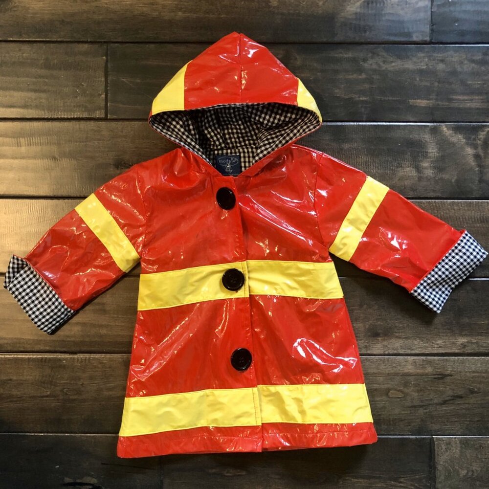 Genuine Mud pie Baby Firefighter Rain Coat Size 12-18 months